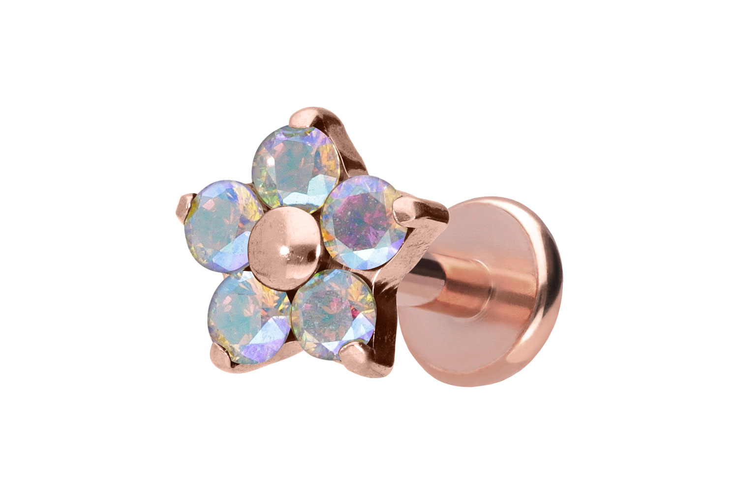 Titan Labret Piercing mit Push Fit KRISTALLBLUME